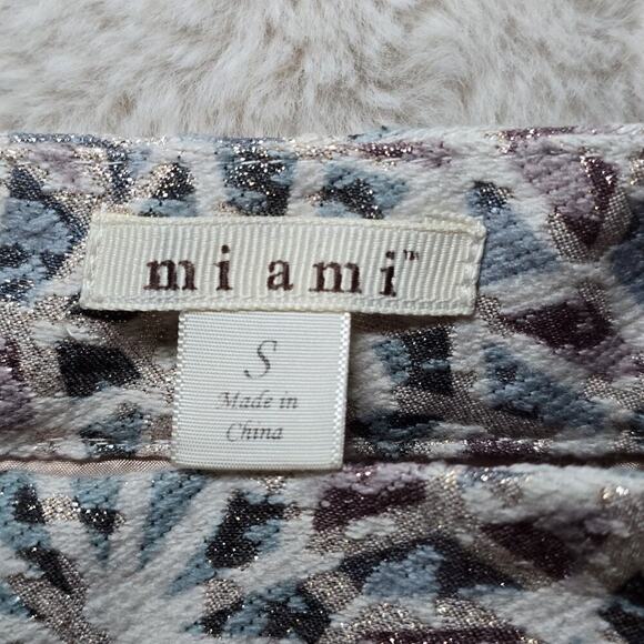 Mi ami Metallic Brocade Mini Skirt Women's Small - Geometric Jacquard High Waist - Picture 3 of 16